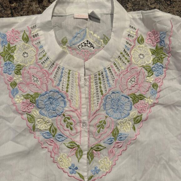 Vintage Top Cottage Coastal Grandma Boho Embroidered Floral Button Up White 2X - Picture 5 of 8